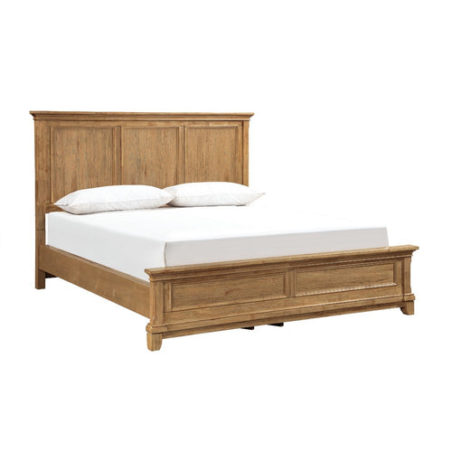 Seny Queen Bed | Rustic Design | Picture Frame Moldings | Honey Brown Wood