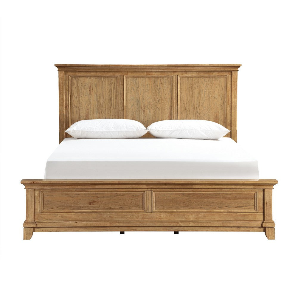 Seny Queen Bed | Rustic Design | Picture Frame Moldings | Honey Brown Wood