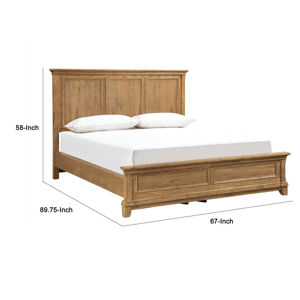 Seny Queen Bed | Rustic Design | Picture Frame Moldings | Honey Brown Wood