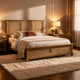 Seny Queen Bed | Rustic Design | Picture Frame Moldings | Honey Brown Wood
