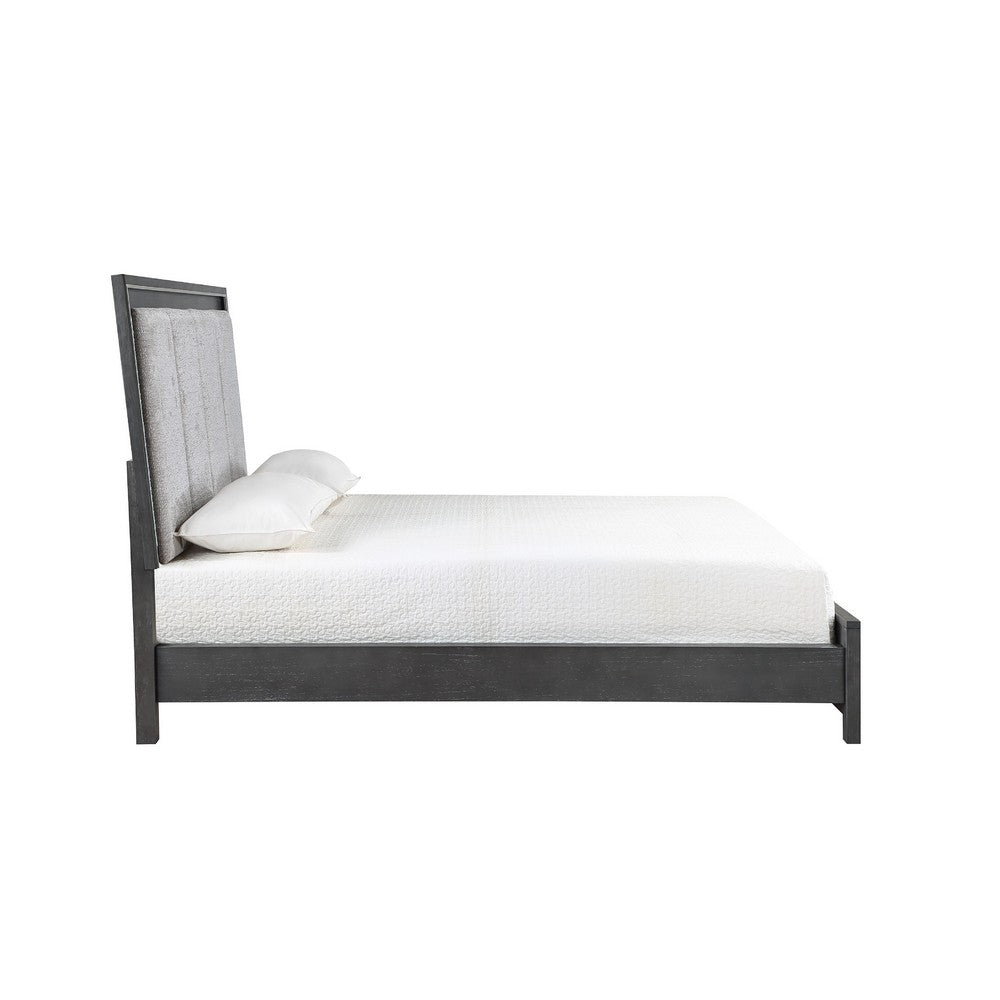 Odiy King Size Bed | Vertical Padded Gray Upholstery | LED Headboard