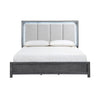 Odiy King Size Bed | Vertical Padded Gray Upholstery | LED Headboard