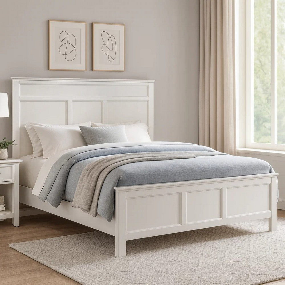 Aani King Size Bed | Framed Headboard | Farmhouse White Finish