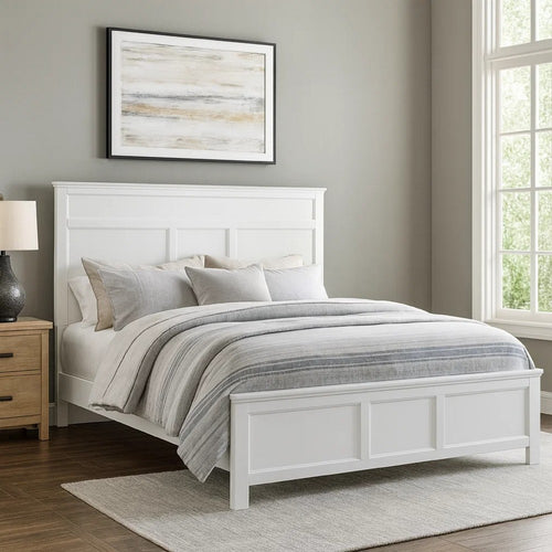 Aani King Size Bed | Framed Headboard | Farmhouse White Finish