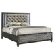 Ren Queen Size Bed | Gray Upholstery | Storage Drawers | LED Black Pearl