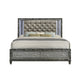 Ren Queen Size Bed | Gray Upholstery | Storage Drawers | LED Black Pearl