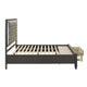 Ren Queen Size Bed | Gray Upholstery | Storage Drawers | LED Black Pearl