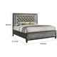 Ren Queen Size Bed | Gray Upholstery | Storage Drawers | LED Black Pearl