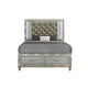 Ren Queen Size Bed | Gray Upholstery | Footboard Drawers | LED Glam Silver