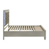 Ren Queen Size Bed | Gray Upholstery | Footboard Drawers | LED Glam Silver