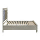 Ren Queen Size Bed | Gray Upholstery | Footboard Drawers | LED Glam Silver