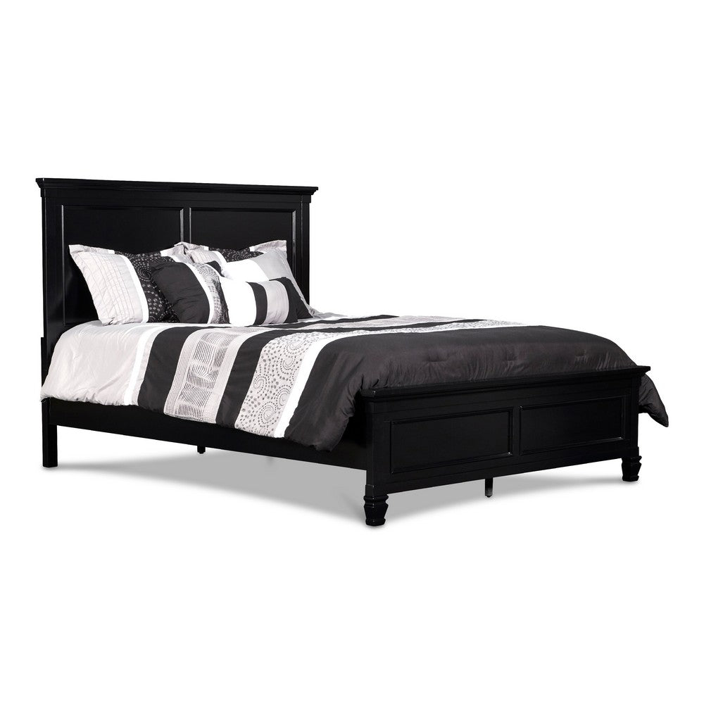 Umi King Size Bed | Solid Wood Panel Headboard | Farmhouse Black