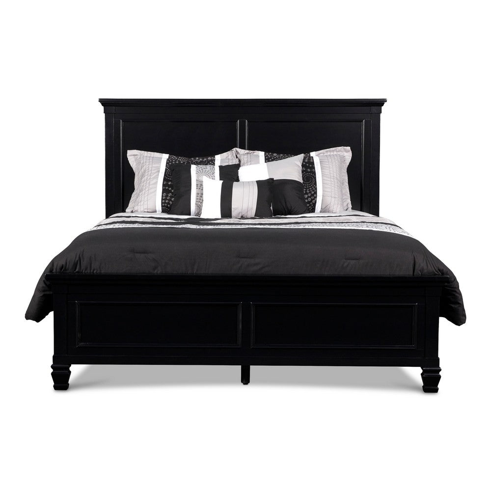Umi King Size Bed | Solid Wood Panel Headboard | Farmhouse Black