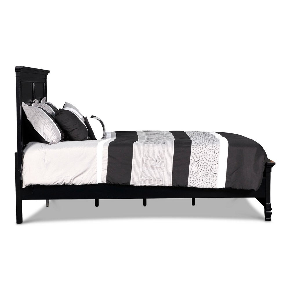Umi King Size Bed | Solid Wood Panel Headboard | Farmhouse Black