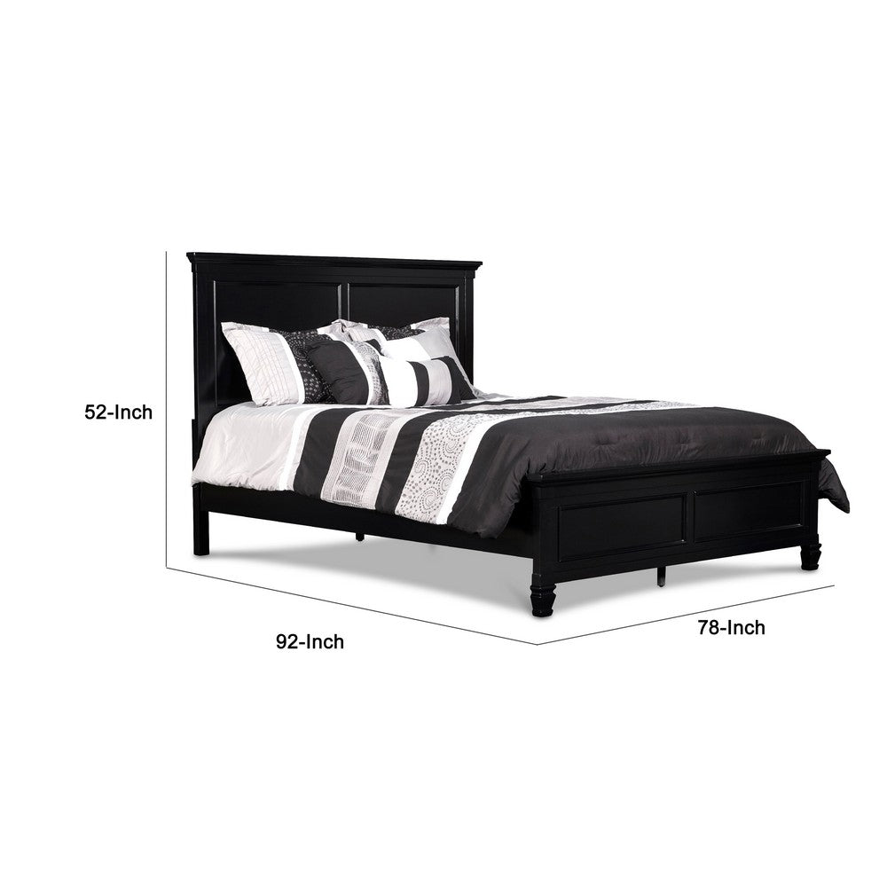Umi King Size Bed | Solid Wood Panel Headboard | Farmhouse Black