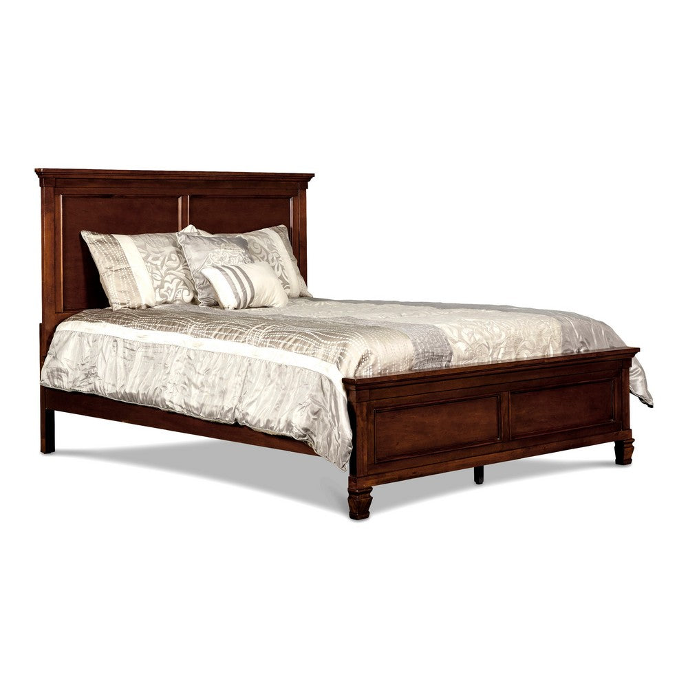 Umi King Size Bed | Solid Wood Panel Headboard | Farmhouse Cherry Brown