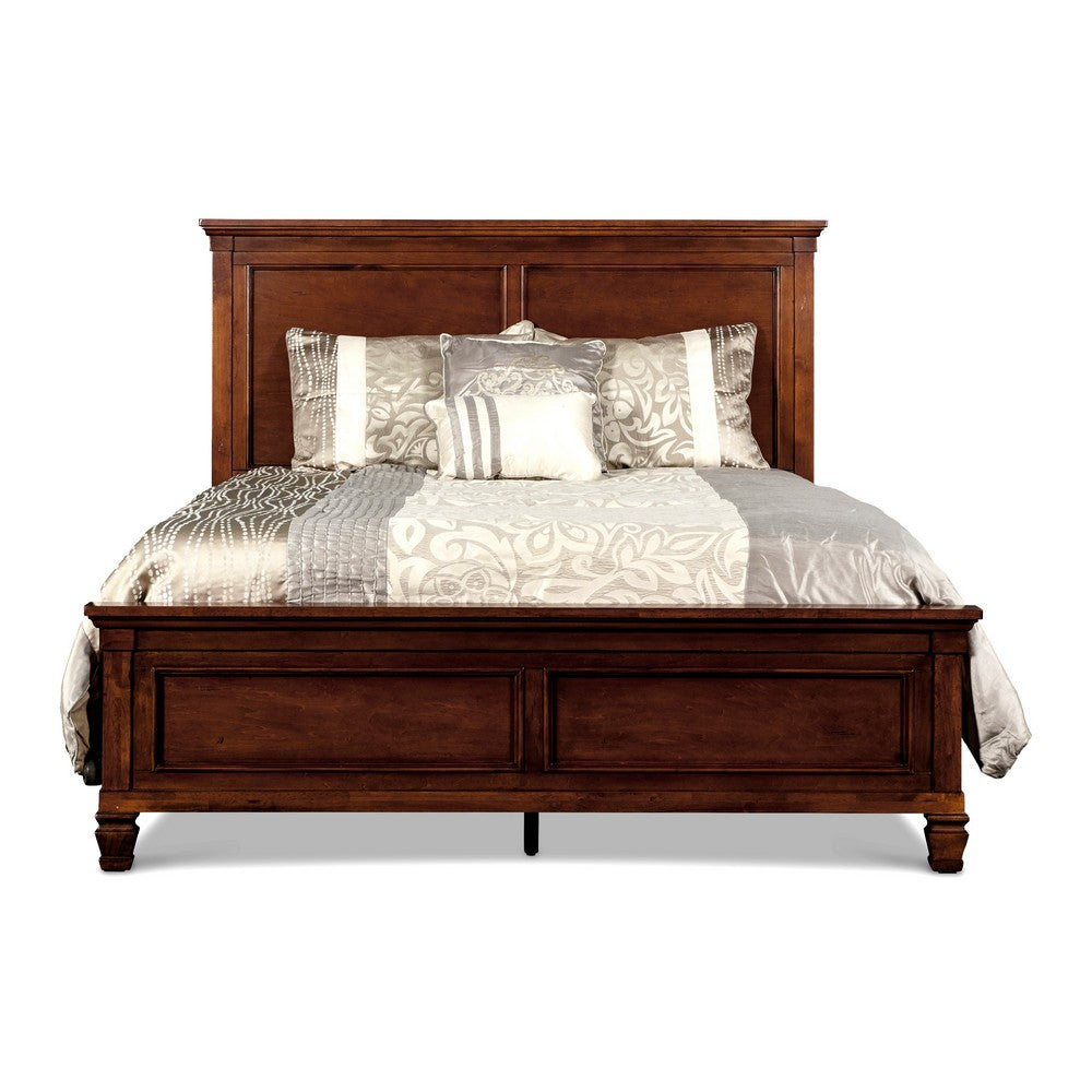 Umi King Size Bed | Solid Wood Panel Headboard | Farmhouse Cherry Brown