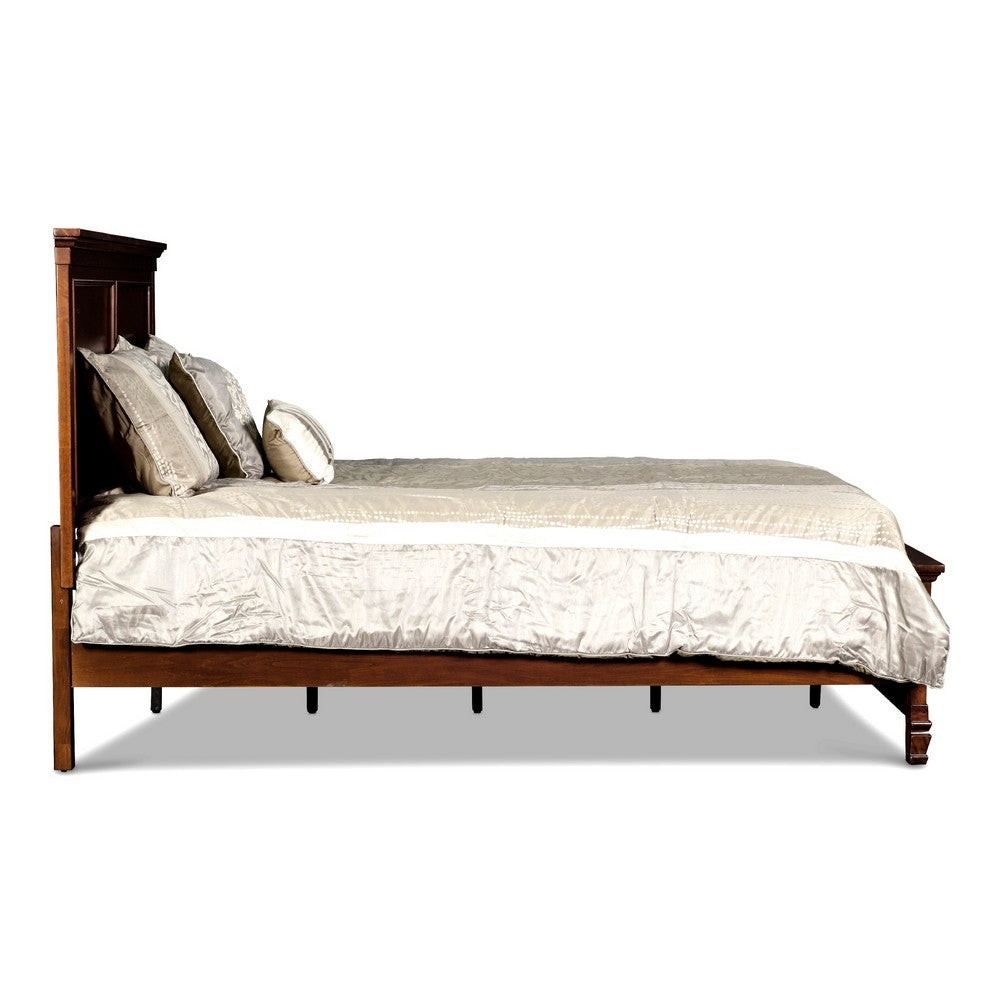 Umi King Size Bed | Solid Wood Panel Headboard | Farmhouse Cherry Brown