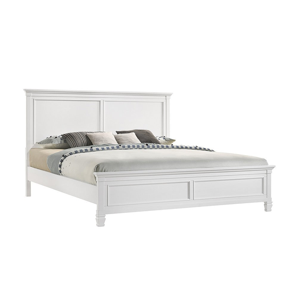 Umi King Size Bed | Solid Wood Panel Headboard | Farmhouse White