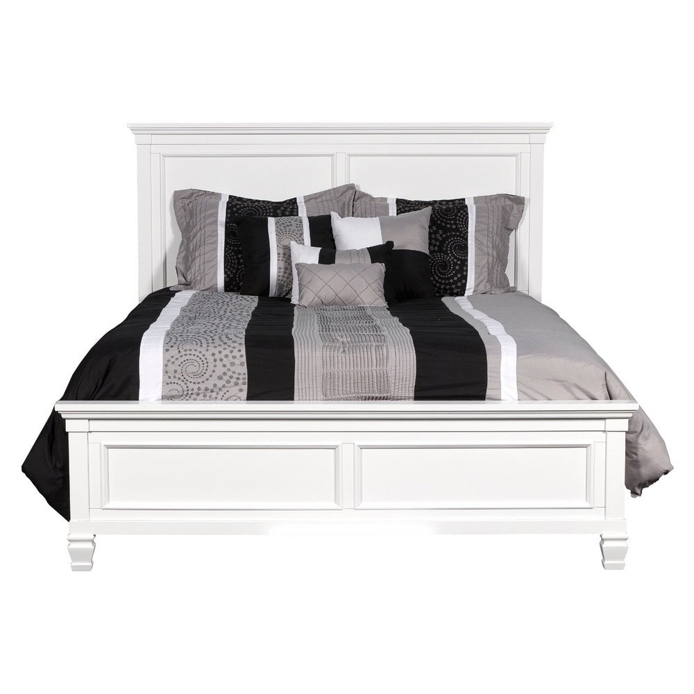 Umi King Size Bed | Solid Wood Panel Headboard | Farmhouse White