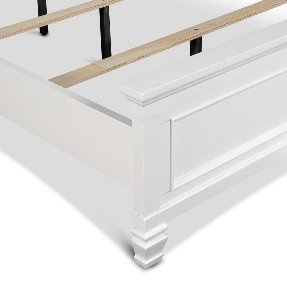 Umi King Size Bed | Solid Wood Panel Headboard | Farmhouse White