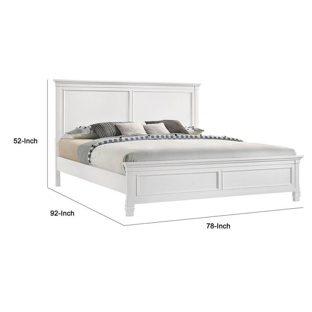 Umi King Size Bed | Solid Wood Panel Headboard | Farmhouse White