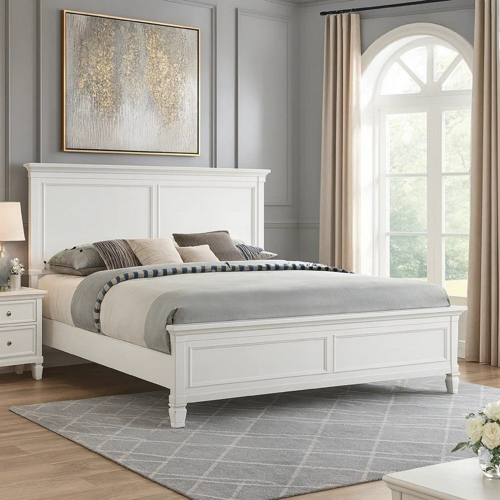 Umi King Size Bed | Solid Wood Panel Headboard | Farmhouse White