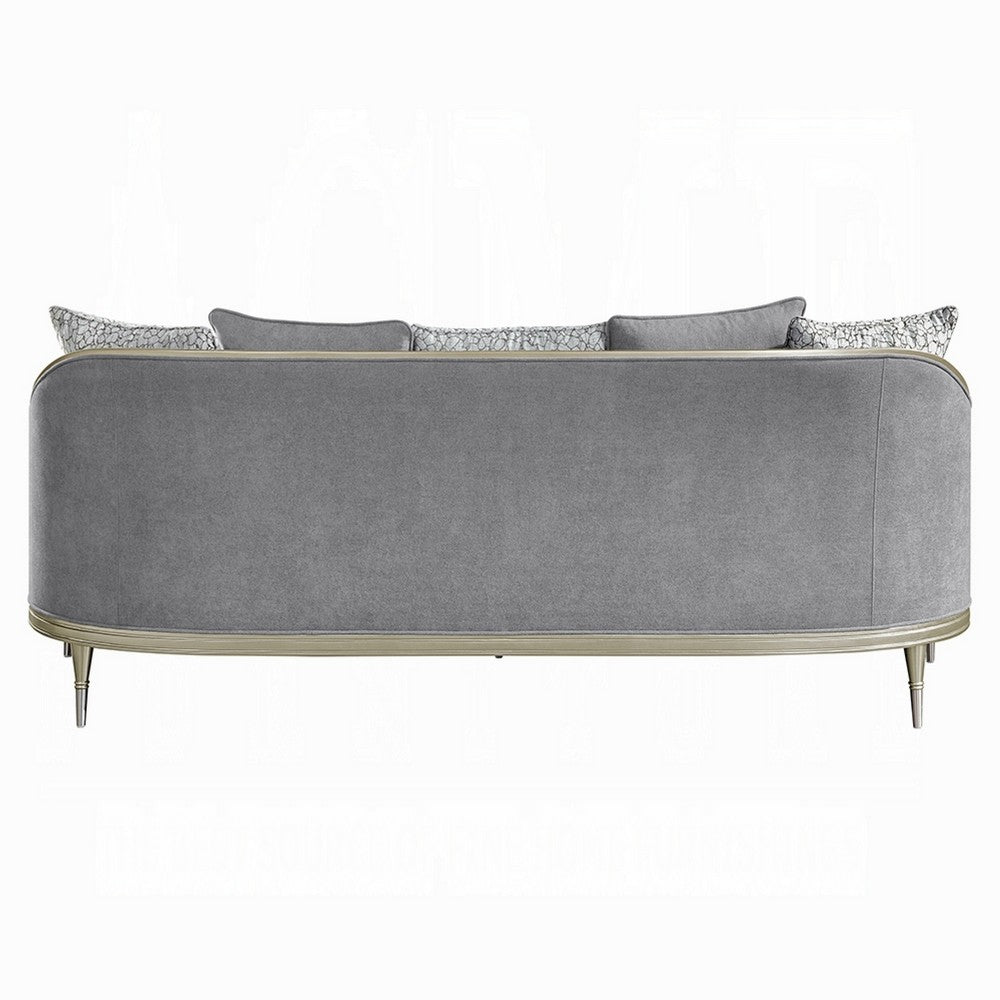 Fero Sofa w 5 Pillows I Gray Chenille I Champagne Wood Trim I 87"