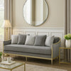 Fero Sofa w 5 Pillows I Gray Chenille I Champagne Wood Trim I 87"