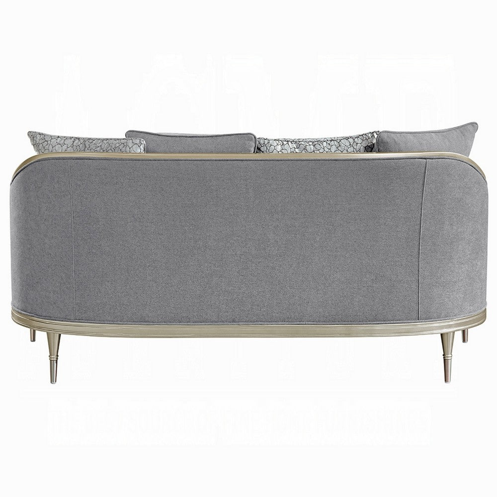 Fero Loveseat w 4 Pillows I Gray Chenille I Champagne Wood Trim I 71"
