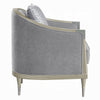 Fero Accent Chair w Pillow I Foam Fill Gray Chenille I Champagne Wood Trim