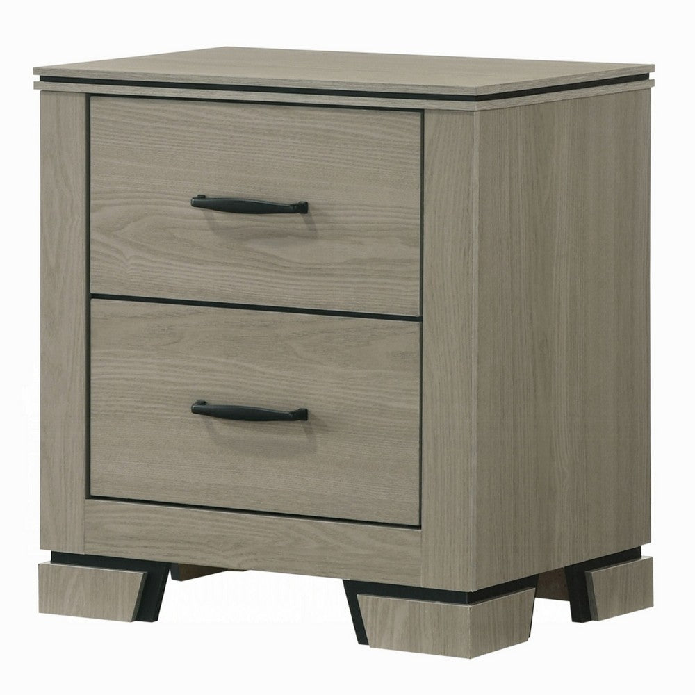 Anna Nightstand w 2 Drawers I Weathered Gray Wood I Black Metal Accents