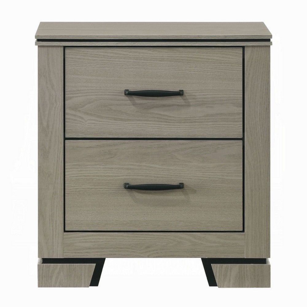 Anna Nightstand w 2 Drawers I Weathered Gray Wood I Black Metal Accents