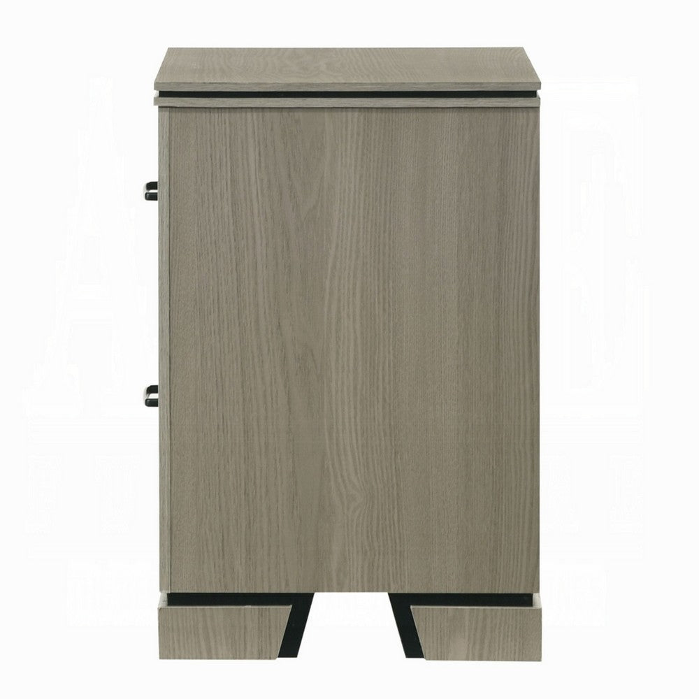 Anna Nightstand w 2 Drawers I Weathered Gray Wood I Black Metal Accents