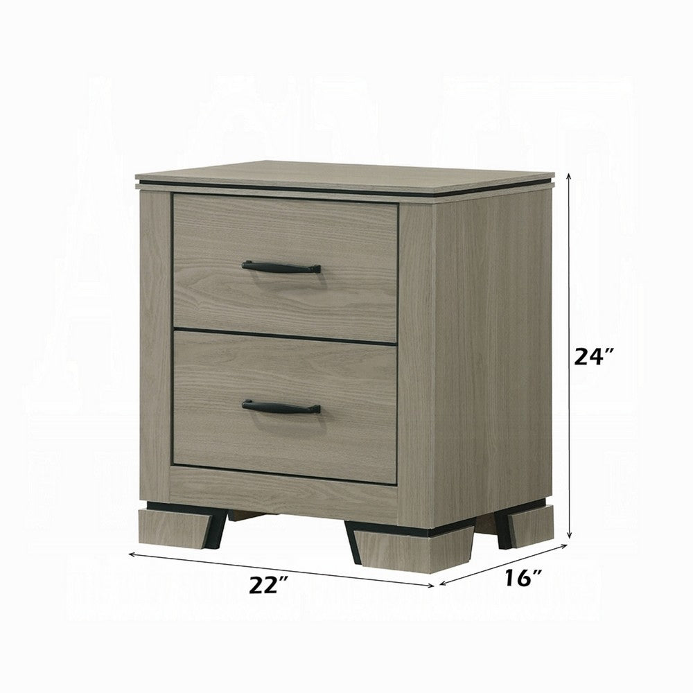 Anna Nightstand w 2 Drawers I Weathered Gray Wood I Black Metal Accents