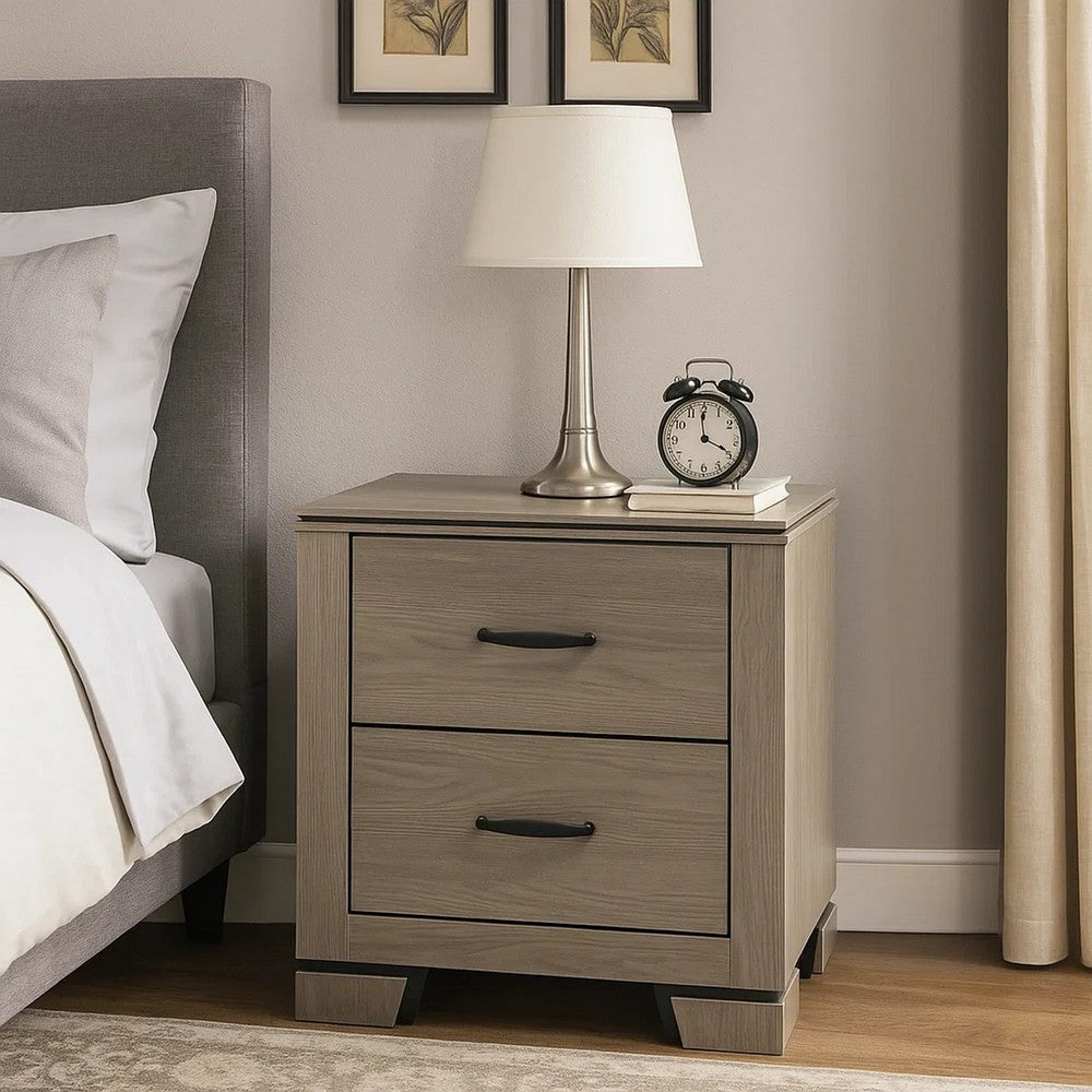 Anna Nightstand w 2 Drawers I Weathered Gray Wood I Black Metal Accents