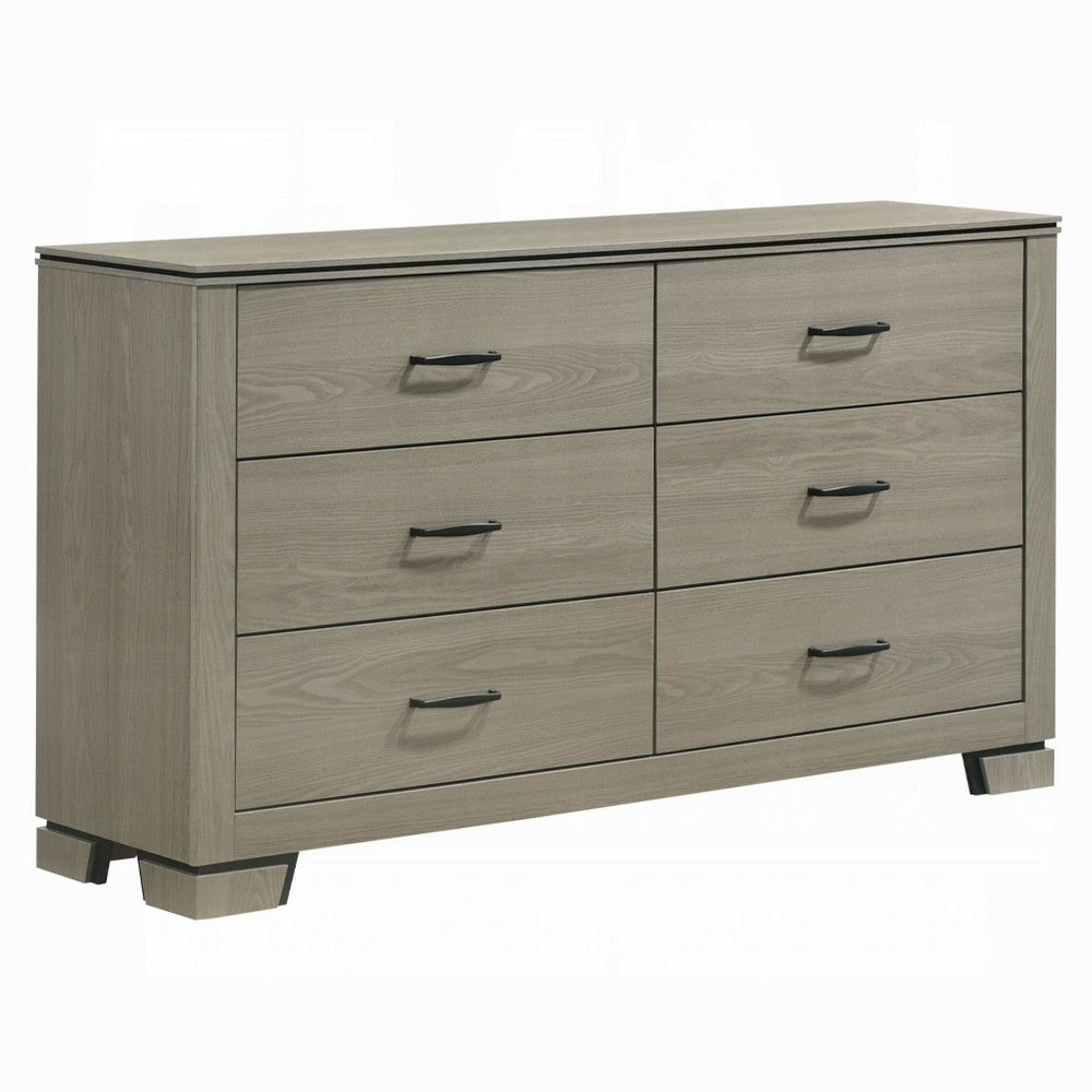 Anna Wide Dresser w 6 Drawers I Weathered Gray Wood I Black Metal Accents