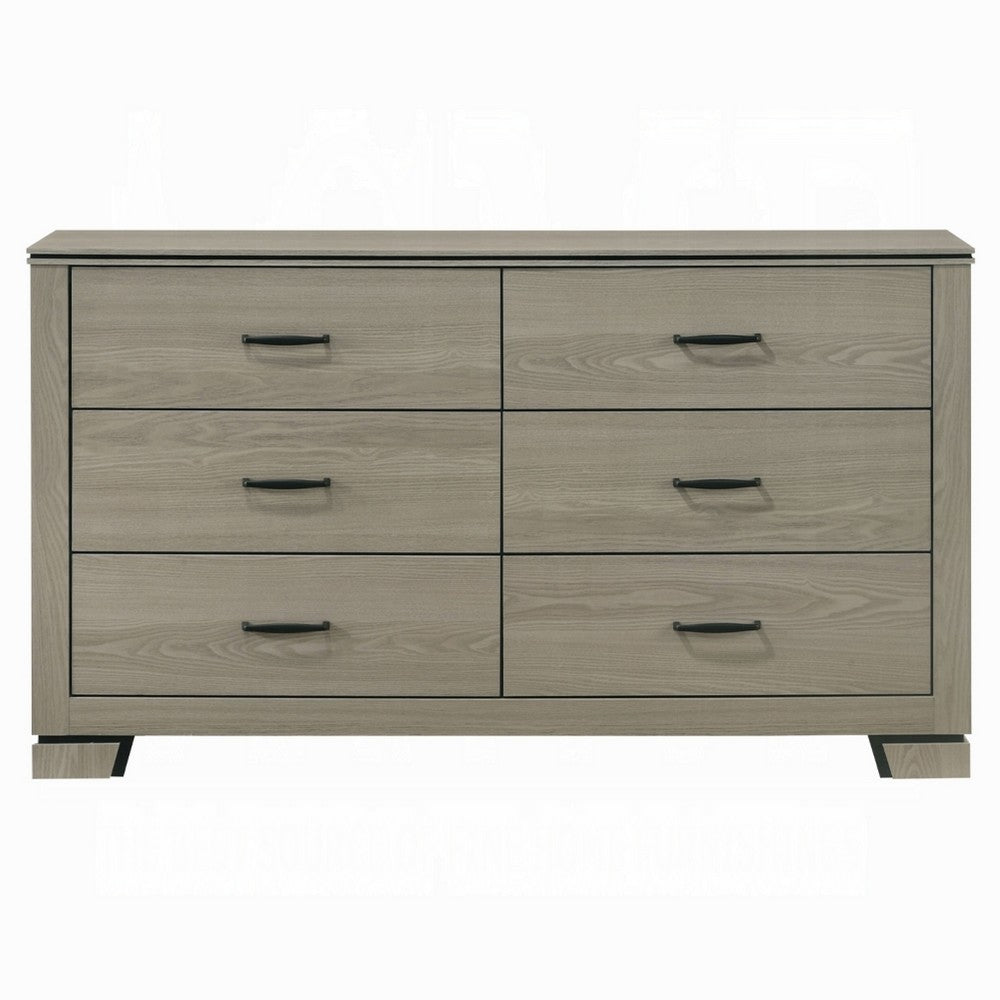 Anna Wide Dresser w 6 Drawers I Weathered Gray Wood I Black Metal Accents