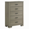 Anna 5 Drawer Tall Dresser Chest I Weathered Gray I Black Metal Accents