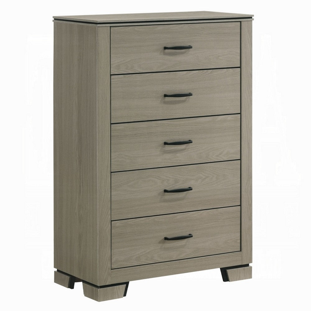 Anna 5 Drawer Tall Dresser Chest I Weathered Gray I Black Metal Accents