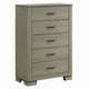 Anna 5 Drawer Tall Dresser Chest I Weathered Gray I Black Metal Accents