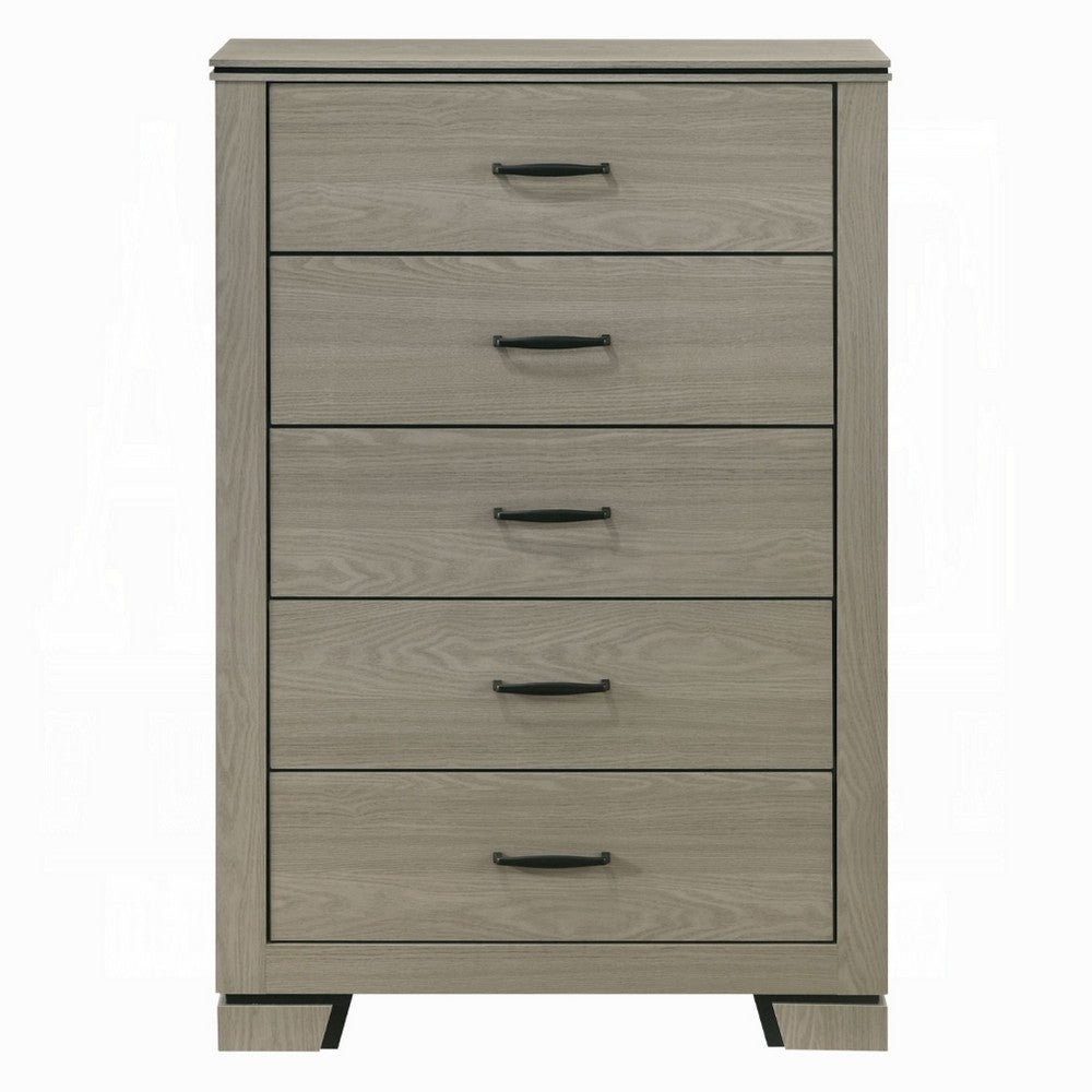 Anna 5 Drawer Tall Dresser Chest I Weathered Gray I Black Metal Accents