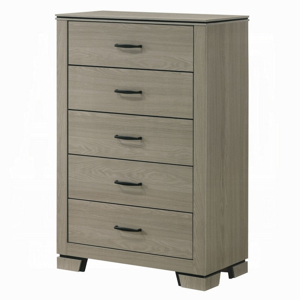 Anna 5 Drawer Tall Dresser Chest I Weathered Gray I Black Metal Accents