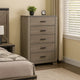 Anna 5 Drawer Tall Dresser Chest I Weathered Gray I Black Metal Accents