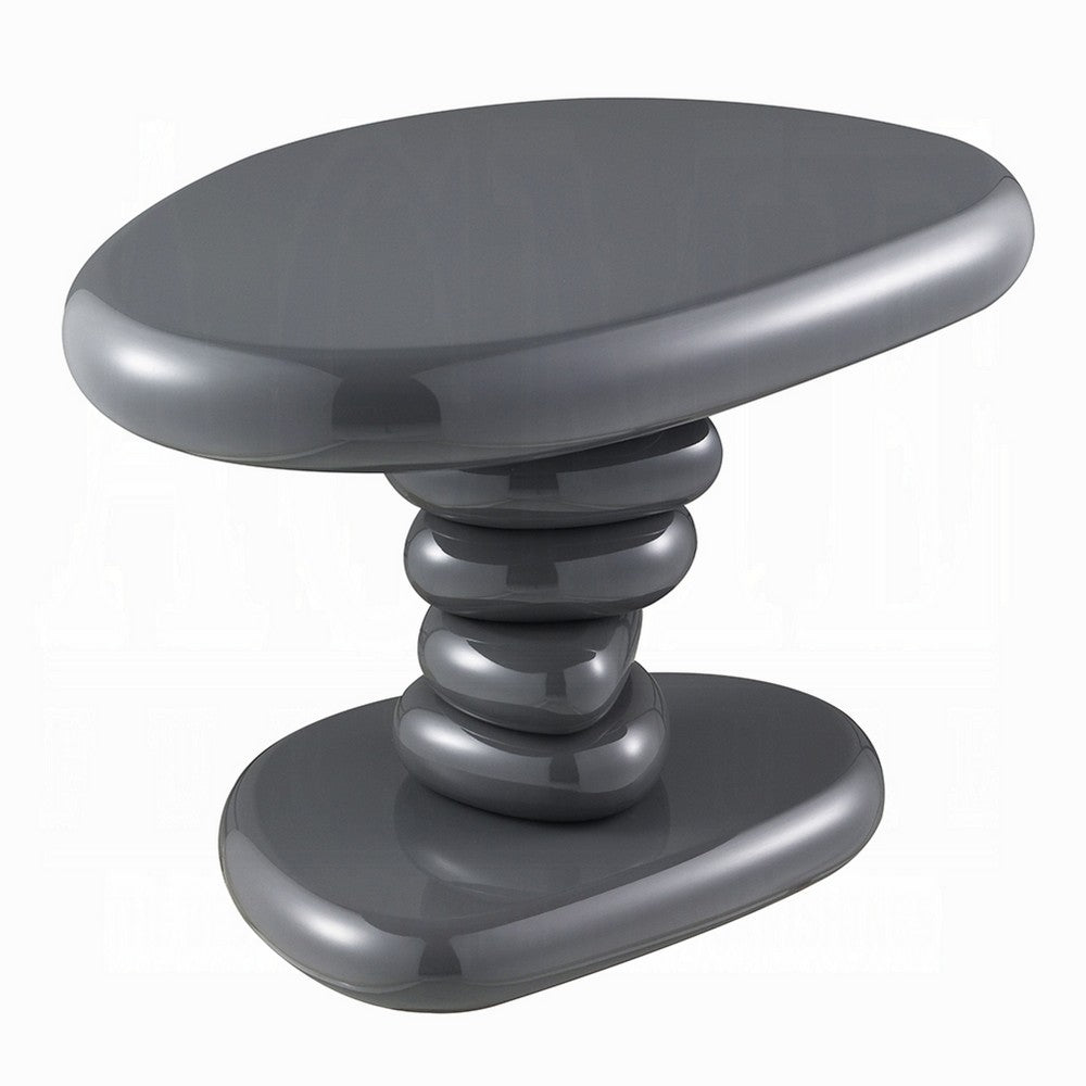 Fory End Table I 22" Asymmetric Stacked Pebble Base I High Gloss Gray