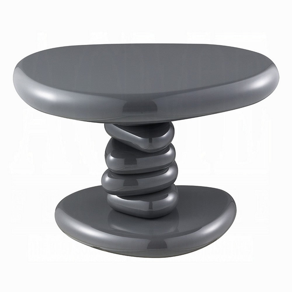 Fory End Table I 22" Asymmetric Stacked Pebble Base I High Gloss Gray