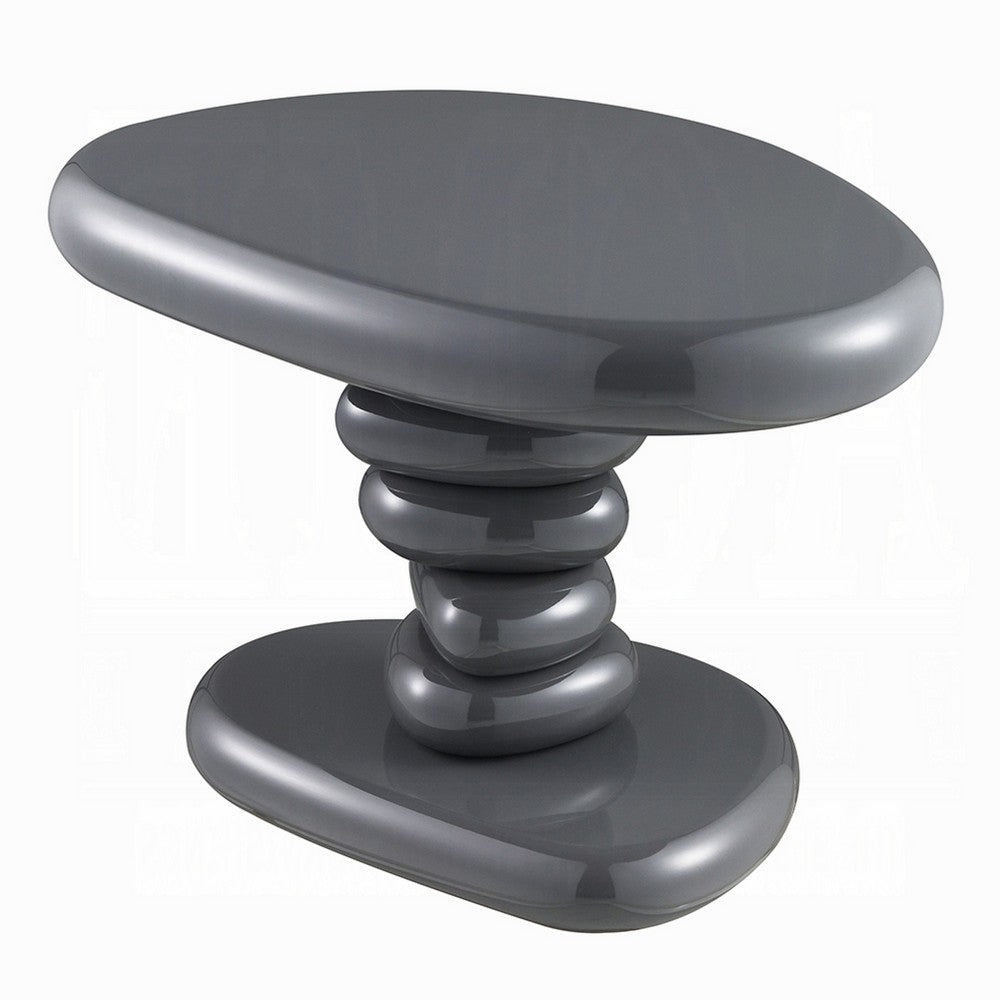 Fory End Table I 22" Asymmetric Stacked Pebble Base I High Gloss Gray
