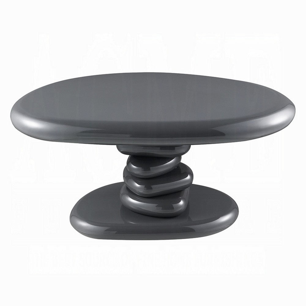 Fory End Table I 30" Asymmetric Stacked Pebble Base I High Gloss Gray