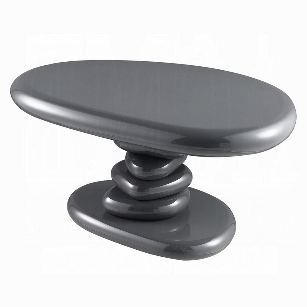 Fory End Table I 30" Asymmetric Stacked Pebble Base I High Gloss Gray