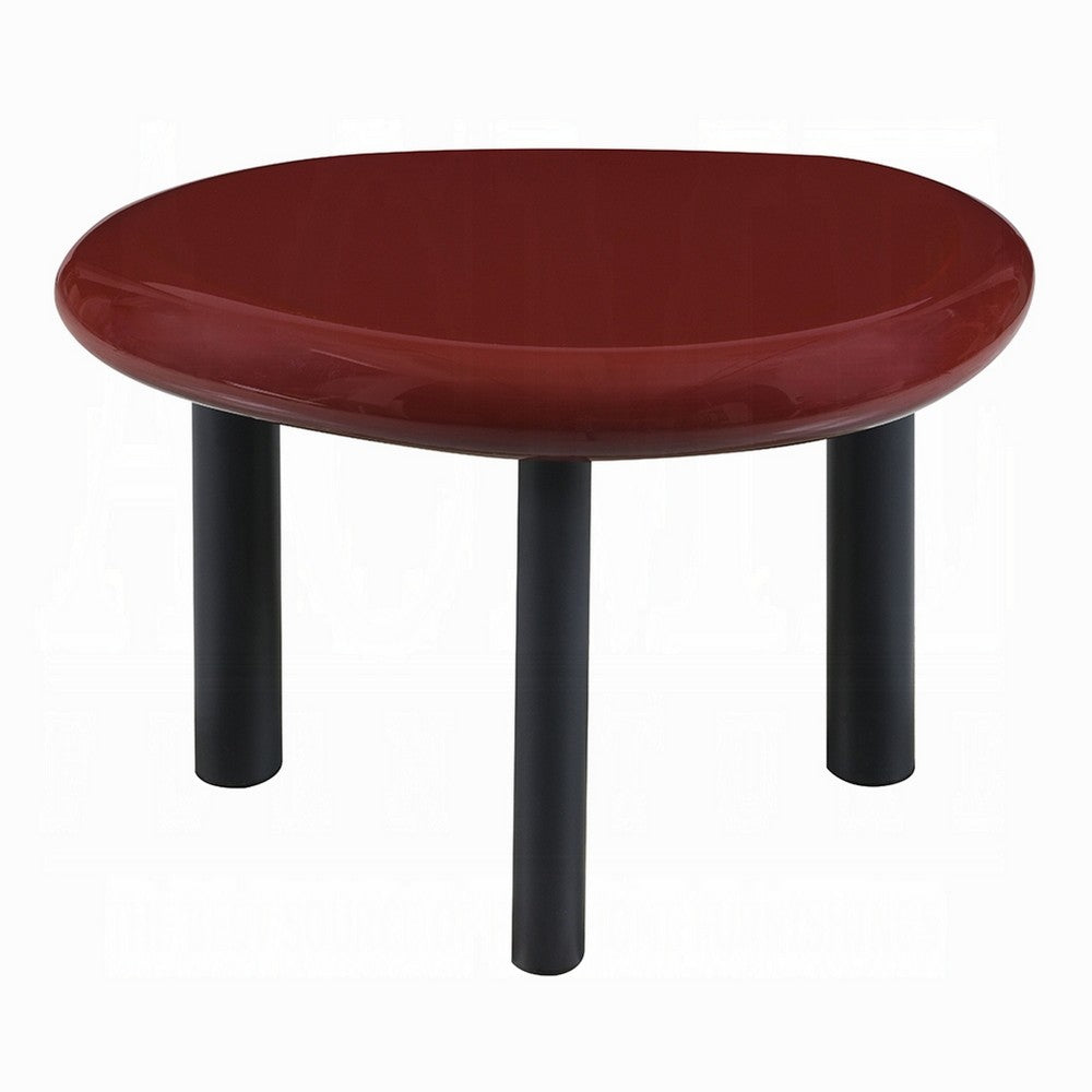 Endy End Table I 21" Asymmetric Red High Gloss I 3 Round Metal Legs